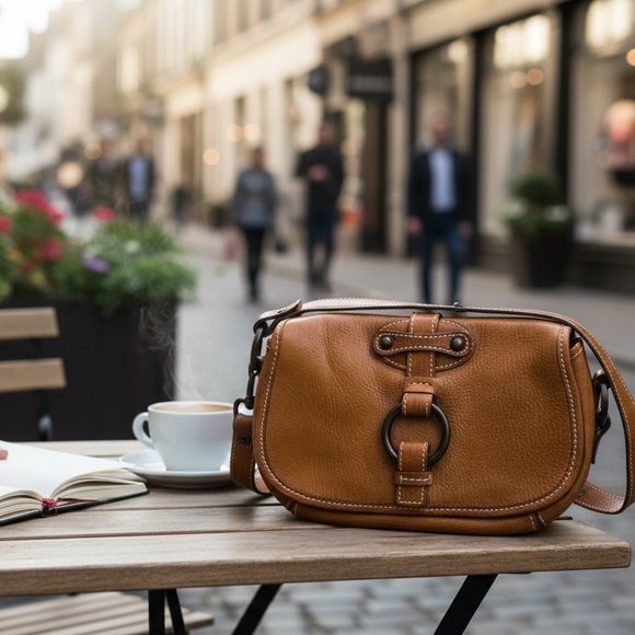 Banana Republic Handbags - Banana Republic BR Vintage Tan Leather Buckle Detail Mini‎ Purse